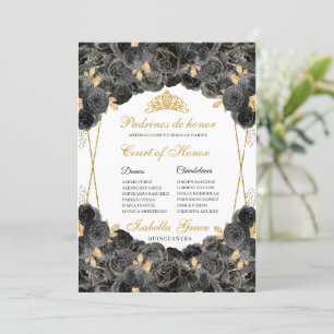Blommigten Quinceanera Court of Honor, Black and G Inbjudningar