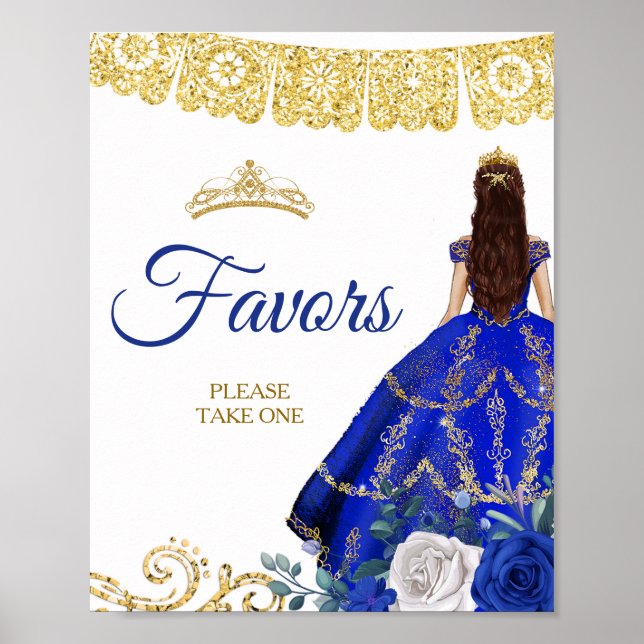 Blommigten Quinceañera-favoriter för royal Blue Da Poster (Framsidan)