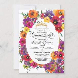 Blommigten Quinceañera för Bright Fiesta Flower Wa Inbjudningar