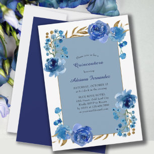 Blommigten Quinceanera för Eleganten BlåRo och Gul Inbjudningar