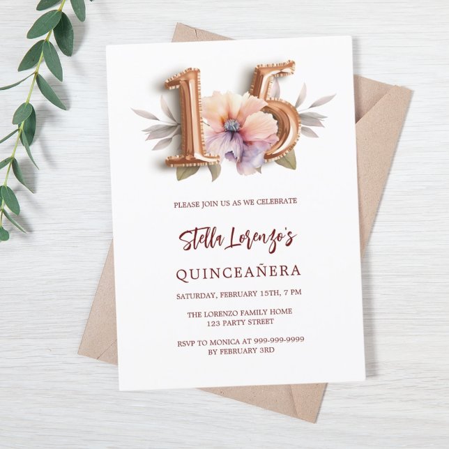 blommigten Quinceanera för persikor ro guld Inbjudningar (Skapare uppladdad)