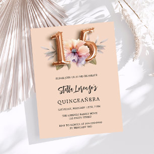 blommigten Quinceanera för persikor ro guld Inbjudningar