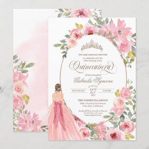 Blommigten Quinceanera för Rosa Flowers Inbjudningar