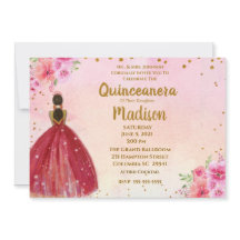 Blommigten Quinceanera för rosa och Burgundy Water