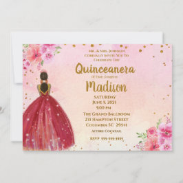 Blommigten Quinceanera för rosa och Burgundy Water Inbjudningar