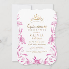 blommigten Quinceanera för rosa och guld Inbjudningar