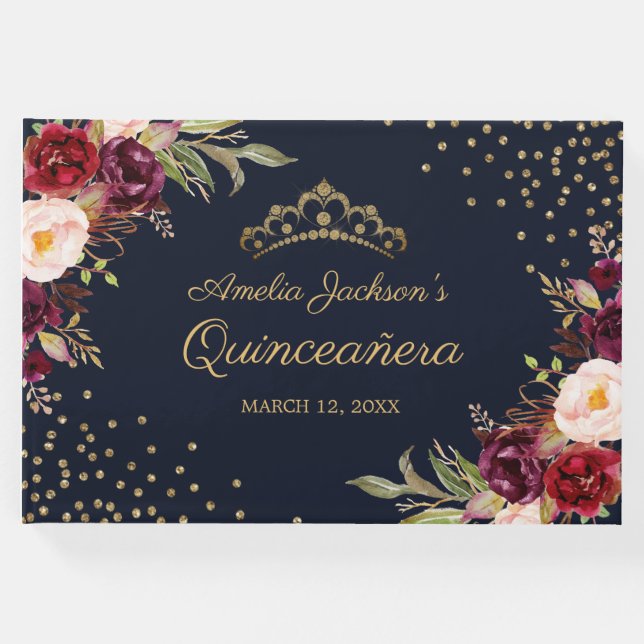 Blommigten Quinceanera Guest Bok (Framsida)