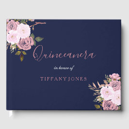 Blommigten Quinceanera Guestbook, marinblå och Ro Gästböcker
