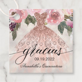 Blommigten Quinceañera i Gracias Ro Glitter Gåvor Etiketter