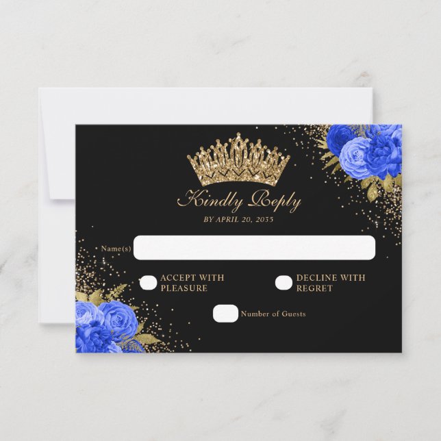 Blommigten Quinceanera i Svarta havets blå Guld Gl OSA Kort (Framsida)