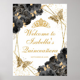 Blommigten Quinceanera (svart och Guld) Välkomstte Poster