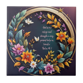 Blommigten Ram Bibelverser i bakgrunden till mörk Kakelplatta