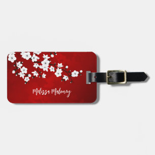 Blommigten Red and White Cherry Blommar Add Namn Bagagebricka