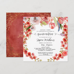 Blommigten Red Coral i Spanien och Glitter Quincea Inbjudningar