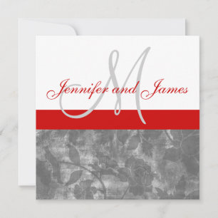 Blommigten Red Grått Wedding bjudande Monogram Nam Inbjudningar