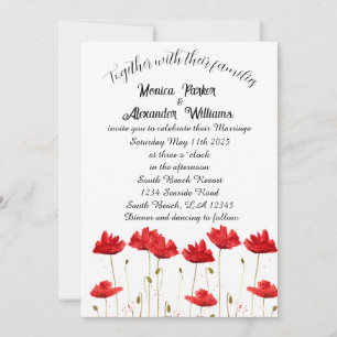 Blommigten Red Poppies Elegant Minimal Bröllop Inbjudningar