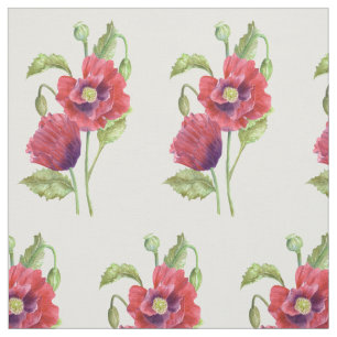 Blommigten Red Poppies Watercolor Mönster Tyg