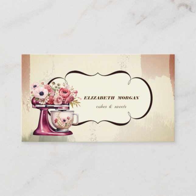 Blommigten Red Retro Mixer för bakverk med vattenf Visitkort (Framsida)
