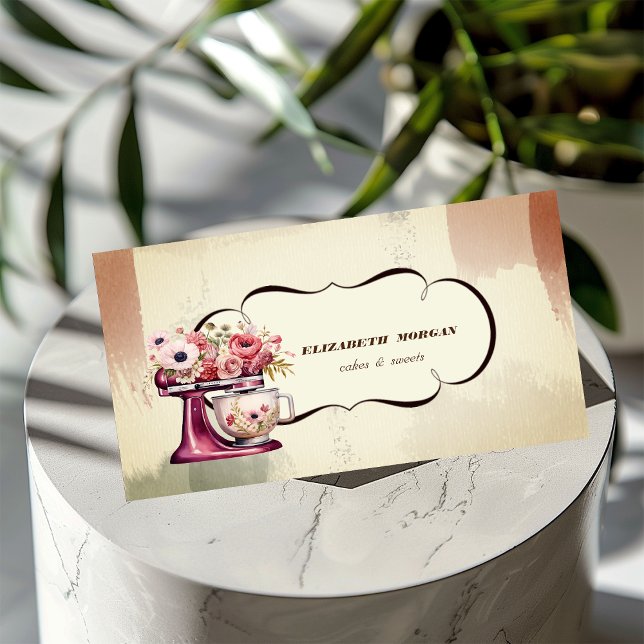 Blommigten Red Retro Mixer för bakverk med vattenf Visitkort (Skapare uppladdad)