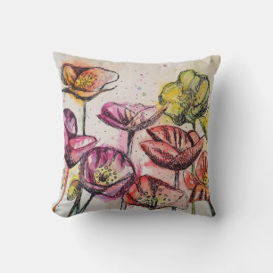 Blommigten Red Rosa Lila Poppy Flowers Poppies Kudde