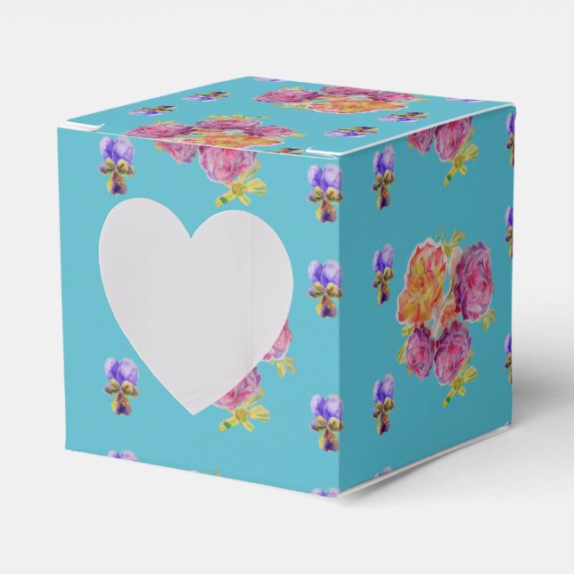 Blommigten Red Rosa ros Shabby chic Teal Aqua till Presentaskar (Framsidan Sidan)