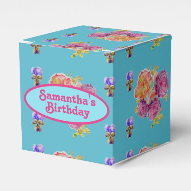 Blommigten Red Rosa ros Shabby chic Teal Aqua till Presentaskar (Framsidan Sidan)