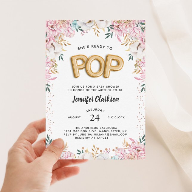 blommigten "Redo till popup" Bubblor för babyskor Inbjudningar (Skapare uppladdad)