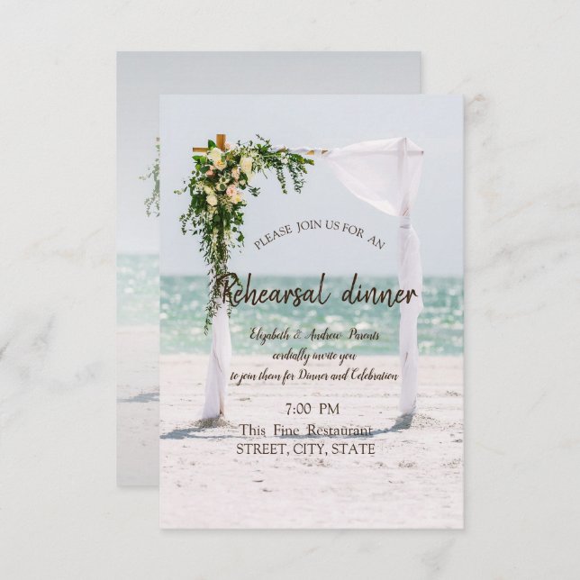 Blommigten Rehearsal Dinner för Beach Wedding Arbo Inbjudningar (Fram/baksida)