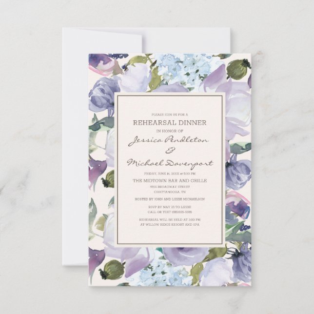Blommigten Rehearsal Dinner Lilac Dusty Blue Cream Inbjudningar (Framsida)