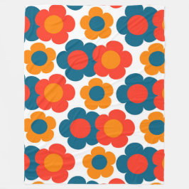 Blommigten Retro Cheerful, vit och Orange,  Fleecefilt