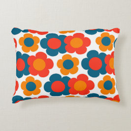 Blommigten Retro Cheerful, vit och Orange,  Prydnadskudde