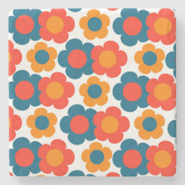 Blommigten Retro Cheerful, vit och Orange,  Stenunderlägg