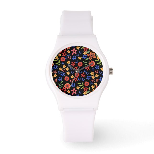 Blommigten Retro chic Skriv ut Anpassningsbar Wris Armbandsur (Framsida)