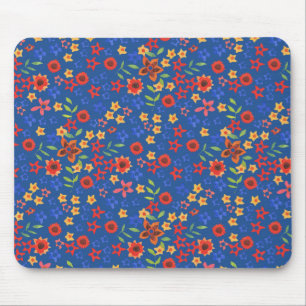 Blommigten Retro för chic Skriv ut på Blue Mousepa Musmatta