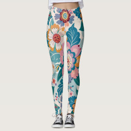 Blommigten Retro för östra Pastel Anpassningsbar M Leggings