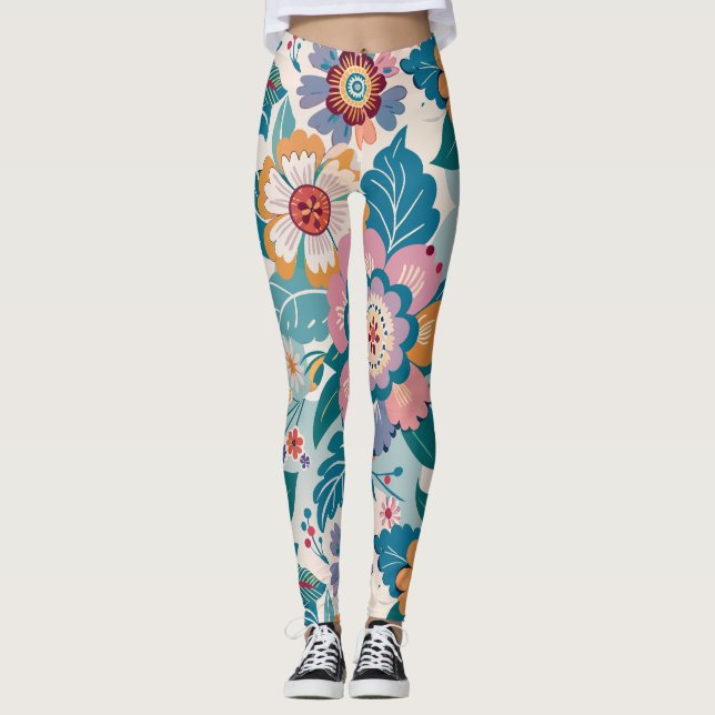 Blommigten Retro för östra Pastel Anpassningsbar M Leggings (Framsida)