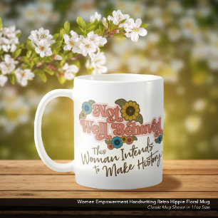 Blommigten Retro Hippie för handskrift av kvinnor Kaffemugg