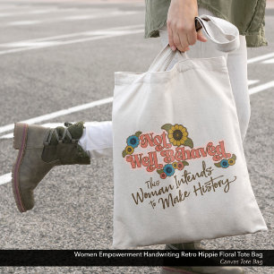 Blommigten Retro Hippie för handskrift av kvinnor Tygkasse