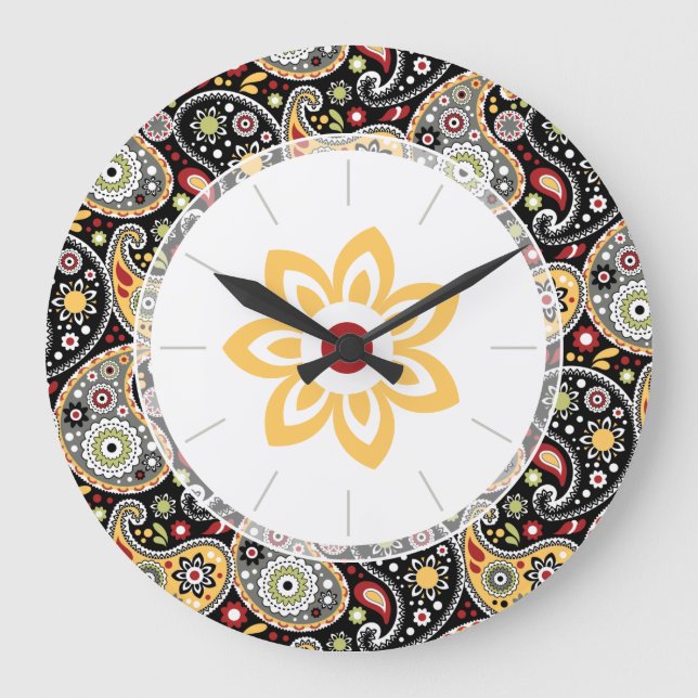 Blommigten Retro Paisley 700-årsjubileum Stor Klocka (Framsida)