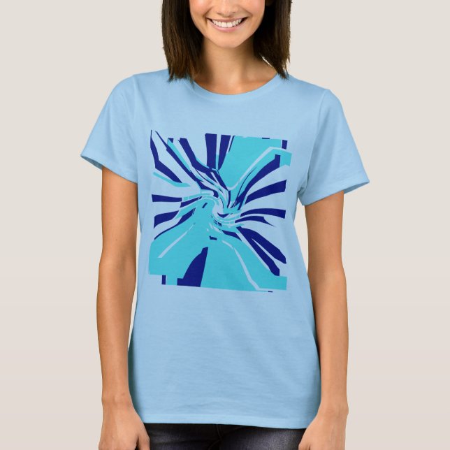 Blommigten Retro Pop Art i Aqua Navy Swirling Abst T Shirt (Framsida)