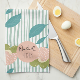 Blommigten Retro snyggt i Monogram söt , blått Kökshandduk