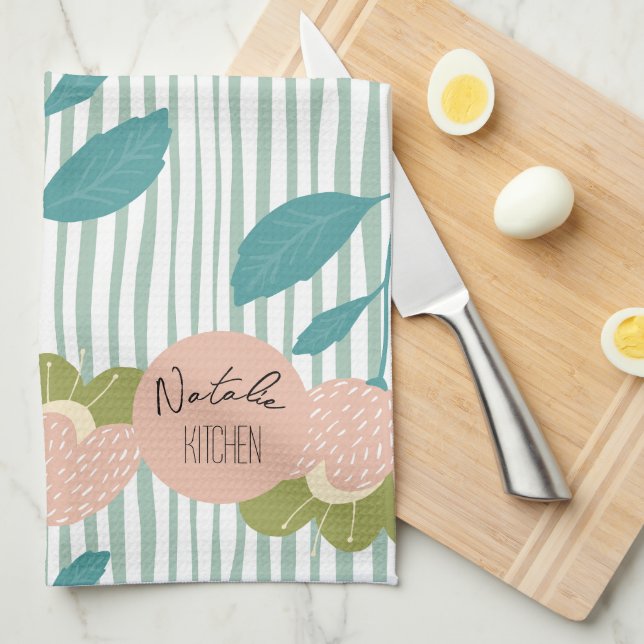 Blommigten Retro snyggt i Monogram söt , blått Kökshandduk (Vikt i Fjärdedel)