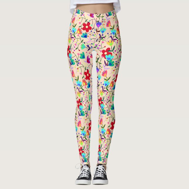 Blommigten Retro Vintage Leggings (Framsida)