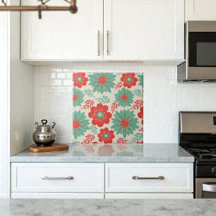 Blommigten Retro Vintage Red Grönt Kakelplatta