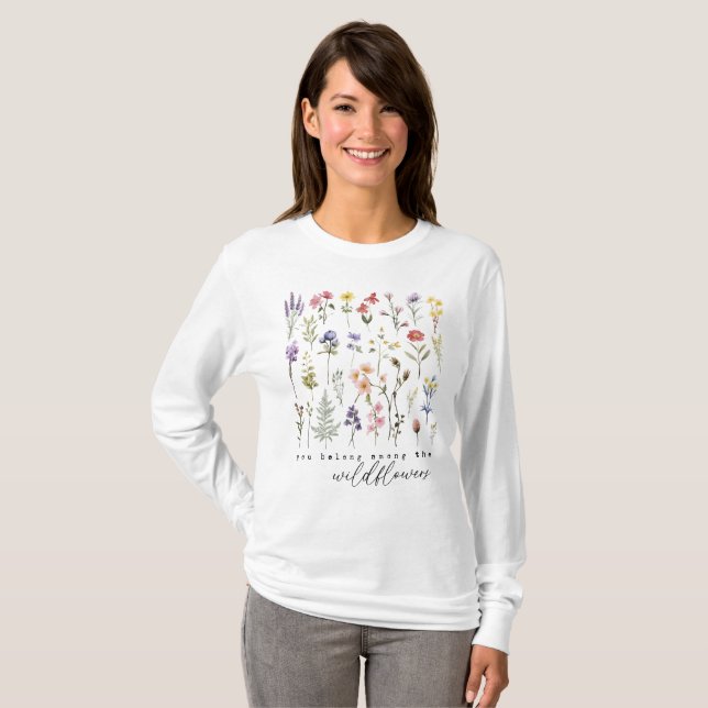 Blommigten Retro Wildblommor T Shirt (Hel framsida)