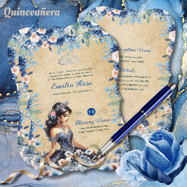 Blommigten Ro för marinblå Quinceanera-bläckfisk Inbjudningar