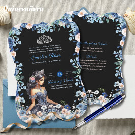 Blommigten Ro för marinblå Quinceanera-bläckfisk Inbjudningar