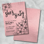 Blommigten ro Guld 60:e Födelsedagsfesten Inbjudningar<br><div class="desc">Den här elegantens 60-årsinbjudan innehåller en chic faux guld-folie med slimmad svart typsnitt och svart blommigt, perfekt för någon som är ung i hjärtat. I designen visas en blandning av modern skripttypografi med "hennes sextio" och ett klassiskt serif-teckensnitt för ett förfinat utseende. Firar sextio års liv med denna sofistikerade design....</div>