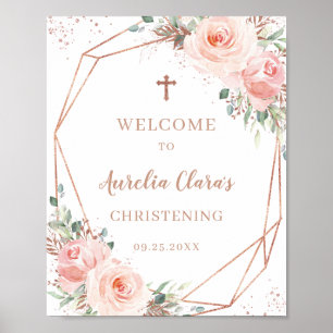 Blommigten Ro Guld Geometric Christening-tecken Poster