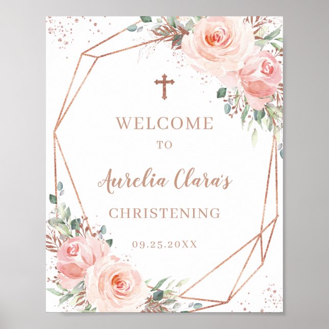  Blommigten Ro Guld Geometric Christening-tecken Poster (Framsidan)